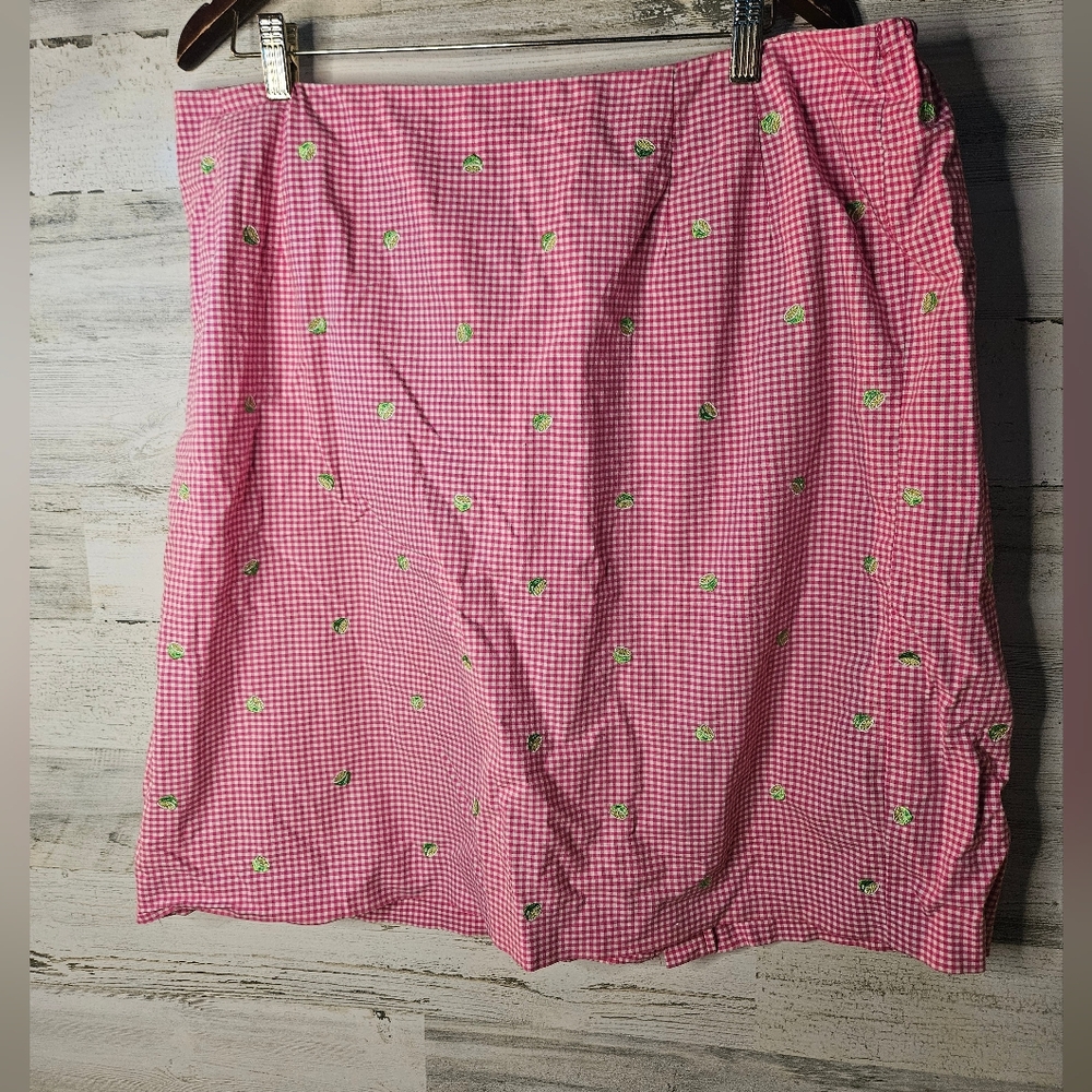 Vintage Talbots Pink Gingham Lime Mini Skirt 18W Cottagecore 100% cotton